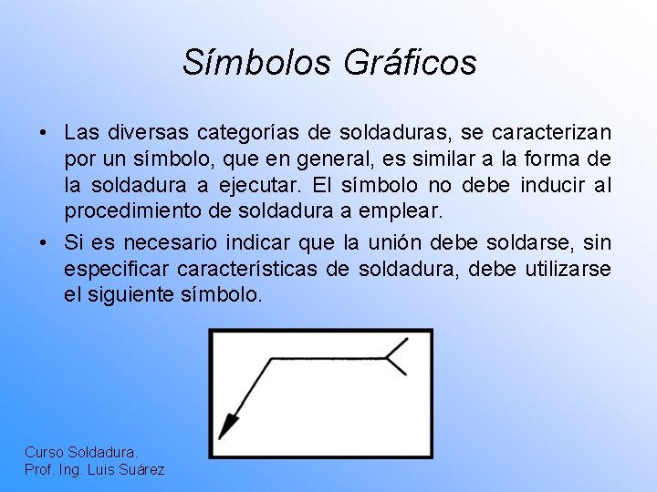 Símbolos Gráficos • Las diversas categorías de soldaduras, se caracterizan por un símbolo, que
