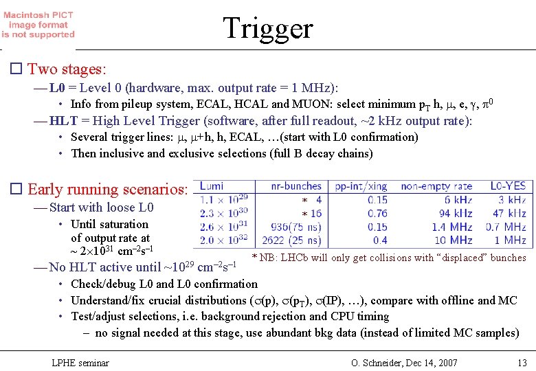 Trigger o Two stages: — L 0 = Level 0 (hardware, max. output rate