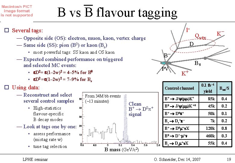 B vs B flavour tagging l- o Several tags: — Opposite side (OS): electron,