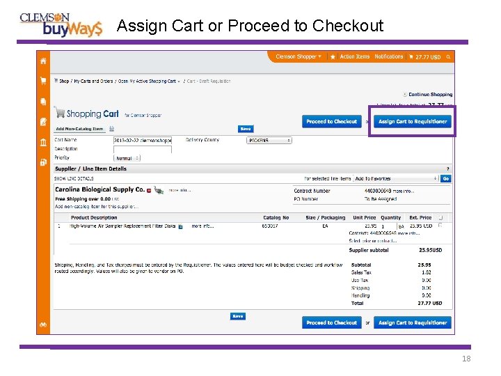 Assign Cart or Proceed to Checkout 18 