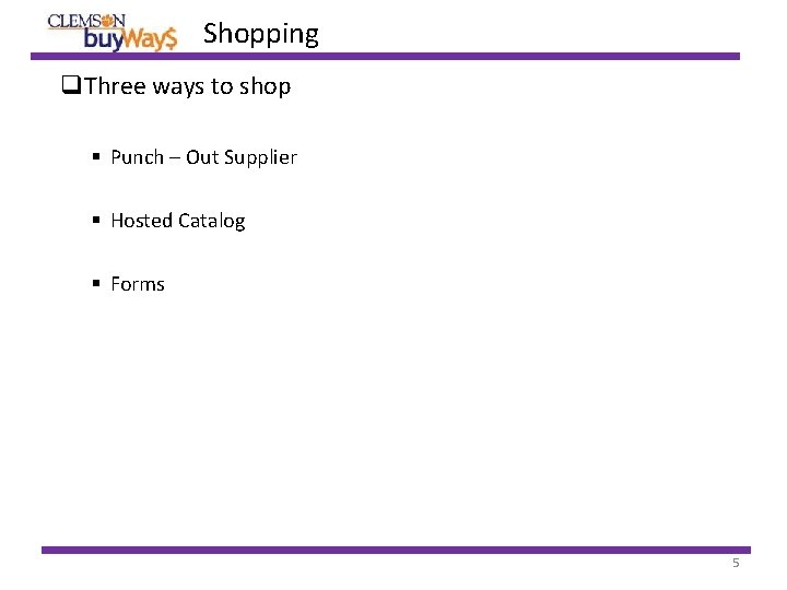 Shopping Three ways to shop Punch – Out Supplier Hosted Catalog Forms 5 