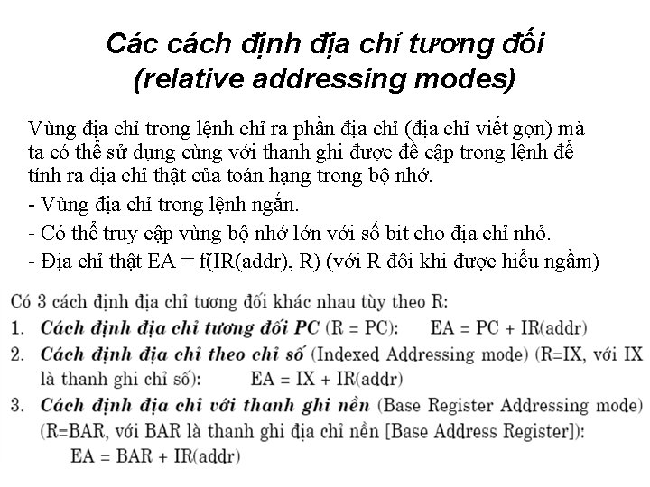 Các cách định địa chỉ tương đối (relative addressing modes) Vùng địa chỉ trong