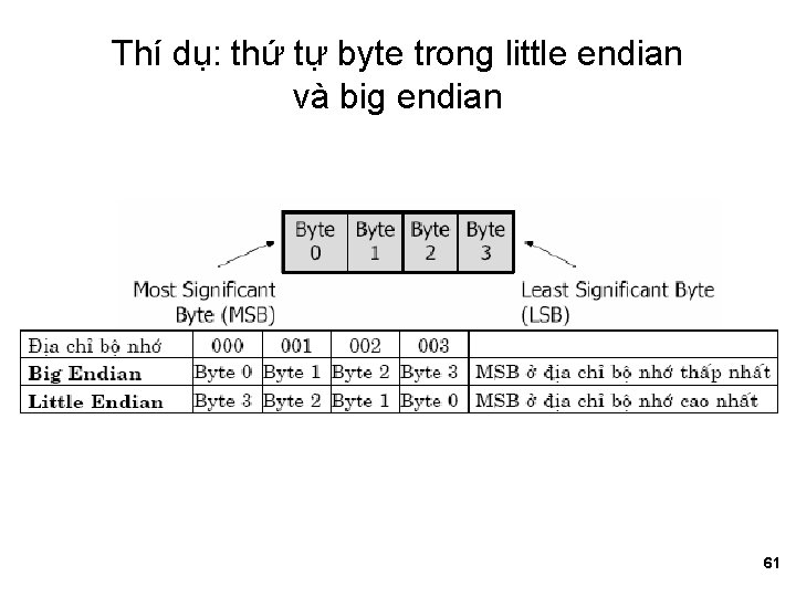 Thí dụ: thứ tự byte trong little endian và big endian 61 