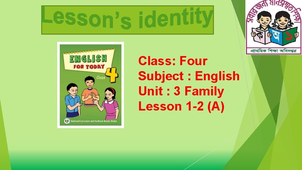 Class: Four Subject : English Unit : 3 Family Lesson 1 -2 (A) 