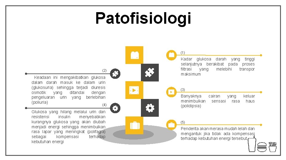 Patofisiologi (1) (2) Keadaan ini mengakibatkan glukosa dalam darah masuk ke dalam urin (glukosuria)
