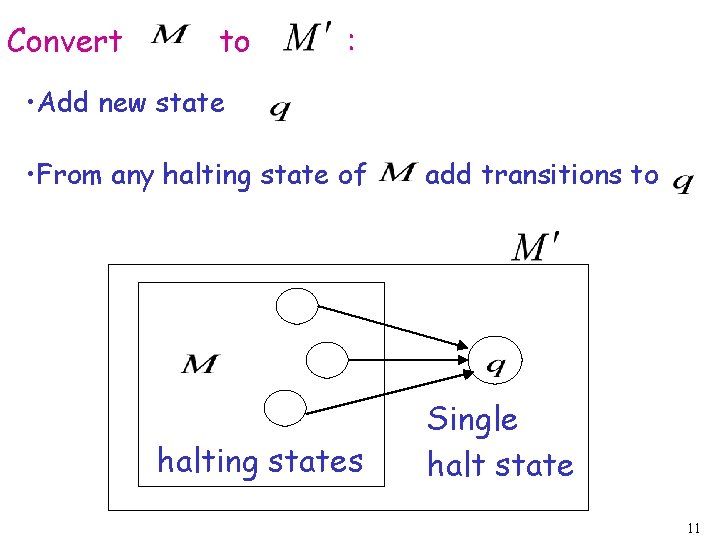 Convert to : • Add new state • From any halting state of halting