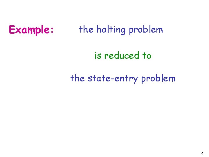 Example: the halting problem is reduced to the state-entry problem 4 