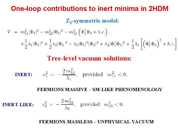 One-loop contributions to inert minima in 2 HDM Z 2 -symmetric model: Tree-level vacuum