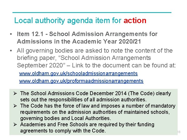 Local authority agenda item for action • Item 12. 1 - School Admission Arrangements