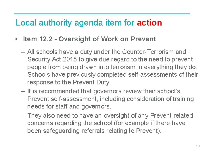 Local authority agenda item for action • Item 12. 2 - Oversight of Work