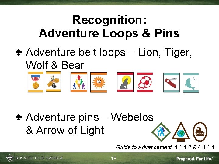 Recognition: Adventure Loops & Pins Adventure belt loops – Lion, Tiger, Wolf & Bear Recognition: Adventure Loops & Pins Adventure belt loops – Lion, Tiger, Wolf & Bear