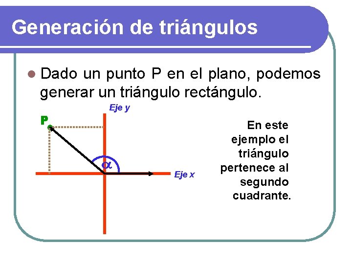 Generación de triángulos l Dado un punto P en el plano, podemos generar un