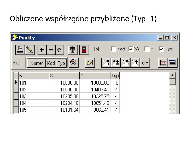 Obliczone współrzędne przybliżone (Typ -1) 