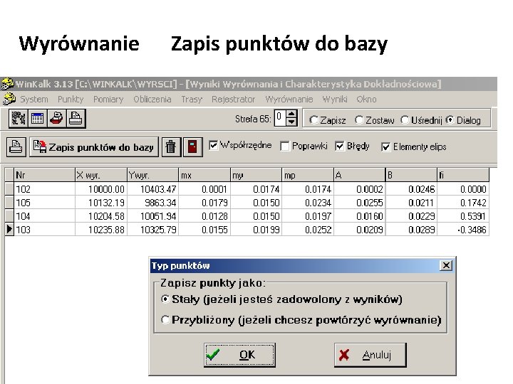 Wyrównanie Zapis punktów do bazy 