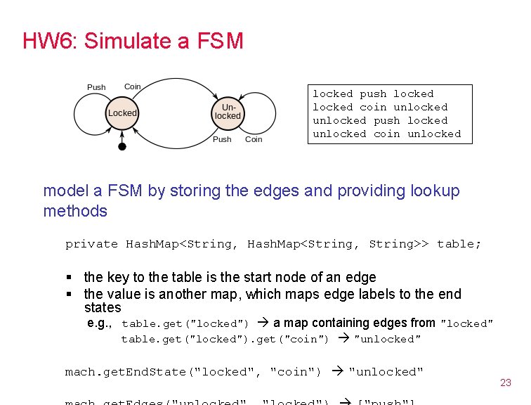 HW 6: Simulate a FSM locked push locked coin unlocked push locked unlocked coin