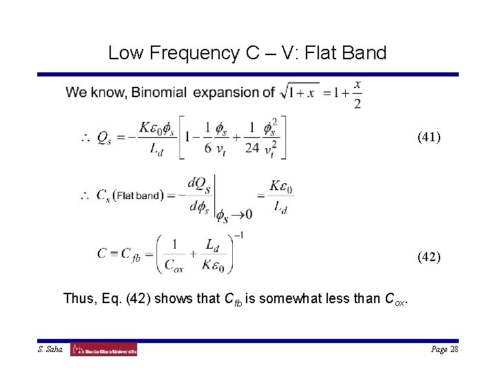 Low Frequency C – V: Flat Band (41) (42) Thus, Eq. (42) shows that