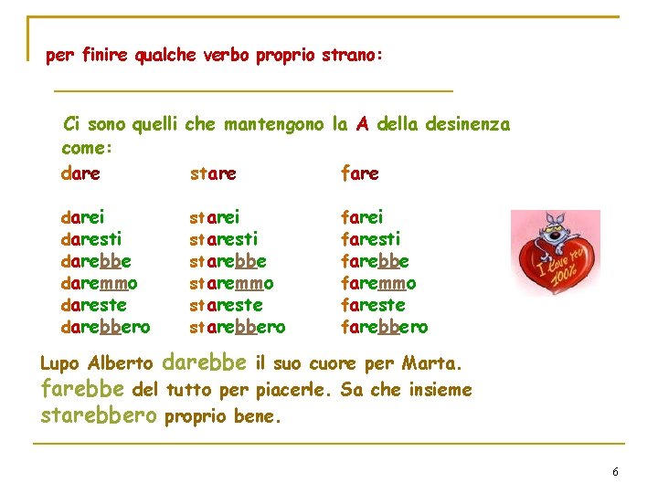 per finire qualche verbo proprio strano: Ci sono quelli che mantengono la A della