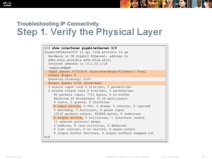 Troubleshooting IP Connectivity Step 1. Verify the Physical Layer Presentation_ID © 2008 Cisco Systems,