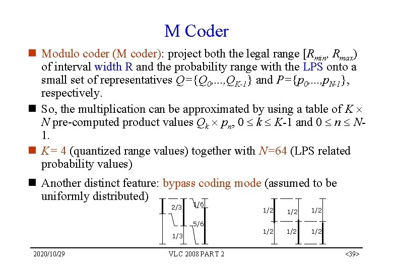 M Coder n Modulo coder (M coder): project both the legal range [Rmin, Rmax)