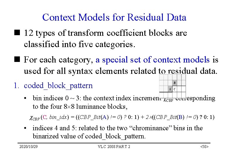 Context Models for Residual Data n 12 types of transform coefficient blocks are classified