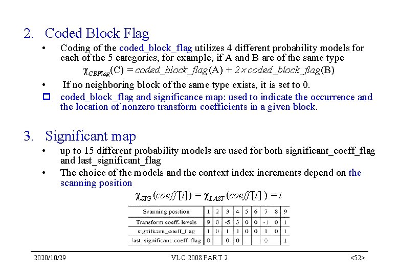 2. Coded Block Flag • Coding of the coded_block_flag utilizes 4 different probability models