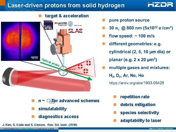 Laser-driven protons from solid hydrogen target & acceleration Opt ical pro be n ~