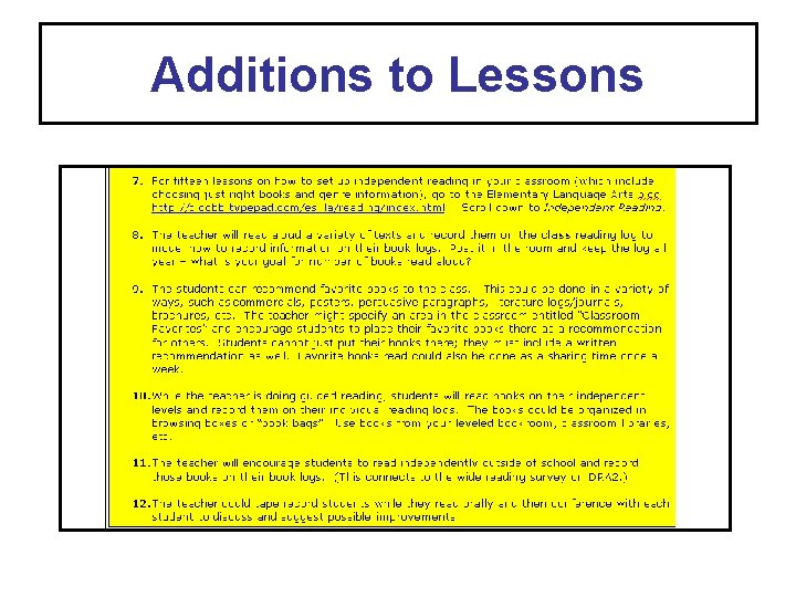 Additions to Lessons 