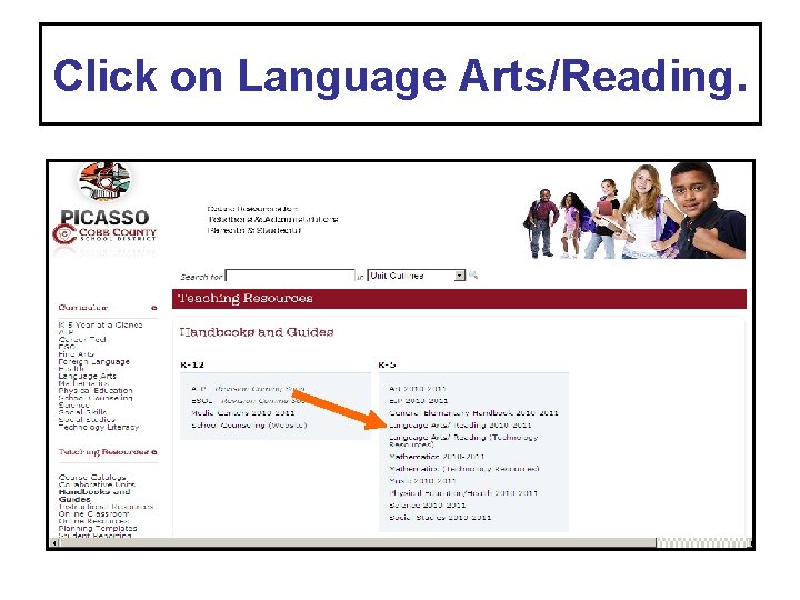 Click on Language Arts/Reading. 