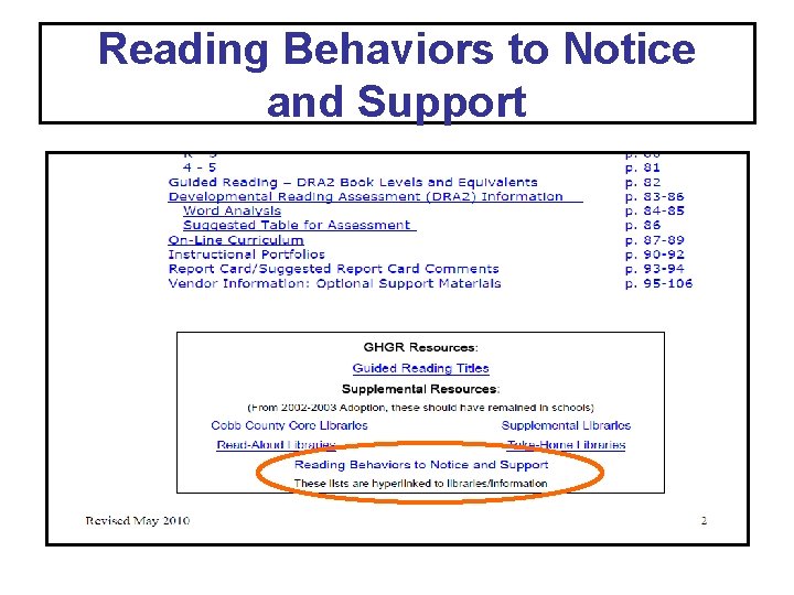 Reading Behaviors to Notice and Support 