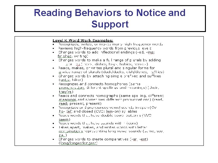 Reading Behaviors to Notice and Support 