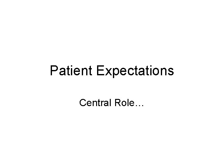 Patient Expectations Central Role… 