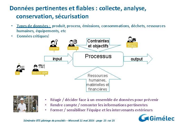 Données pertinentes et fiables : collecte, analyse, conservation, sécurisation • Types de données :