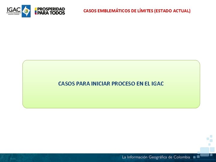 CASOS EMBLEMÁTICOS DE LÍMITES (ESTADO ACTUAL) CASOS PARA INICIAR PROCESO EN EL IGAC 