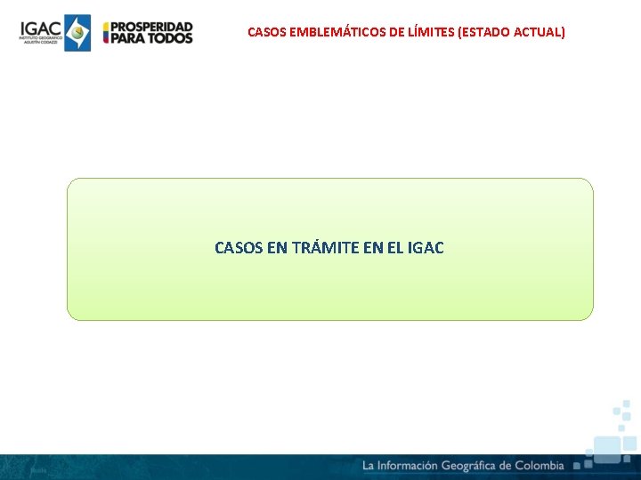 CASOS EMBLEMÁTICOS DE LÍMITES (ESTADO ACTUAL) CASOS EN TRÁMITE EN EL IGAC 