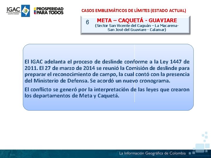 CASOS EMBLEMÁTICOS DE LÍMITES (ESTADO ACTUAL) 6 META – CAQUETÁ - GUAVIARE (Sector San