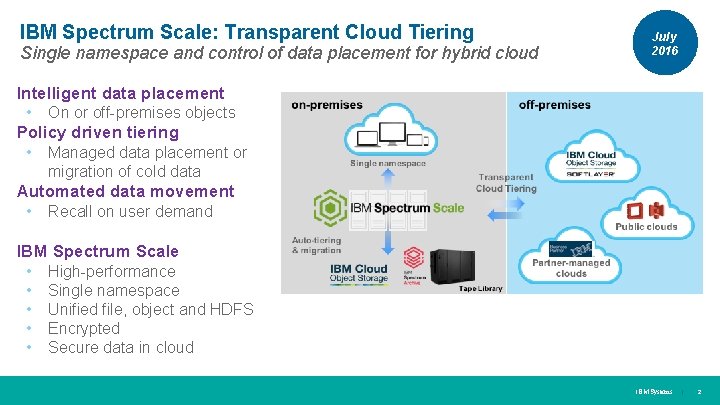 IBM Spectrum Scale: Transparent Cloud Tiering Single namespace and control of data placement for