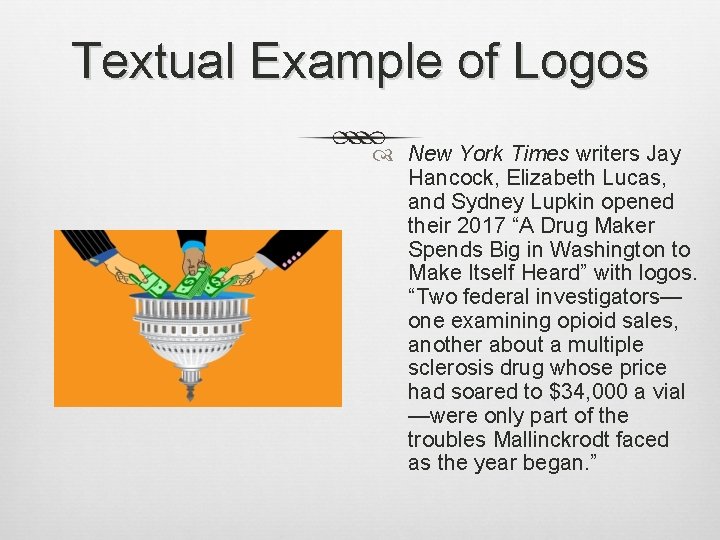 Textual Example of Logos New York Times writers Jay Hancock, Elizabeth Lucas, and Sydney Textual Example of Logos New York Times writers Jay Hancock, Elizabeth Lucas, and Sydney