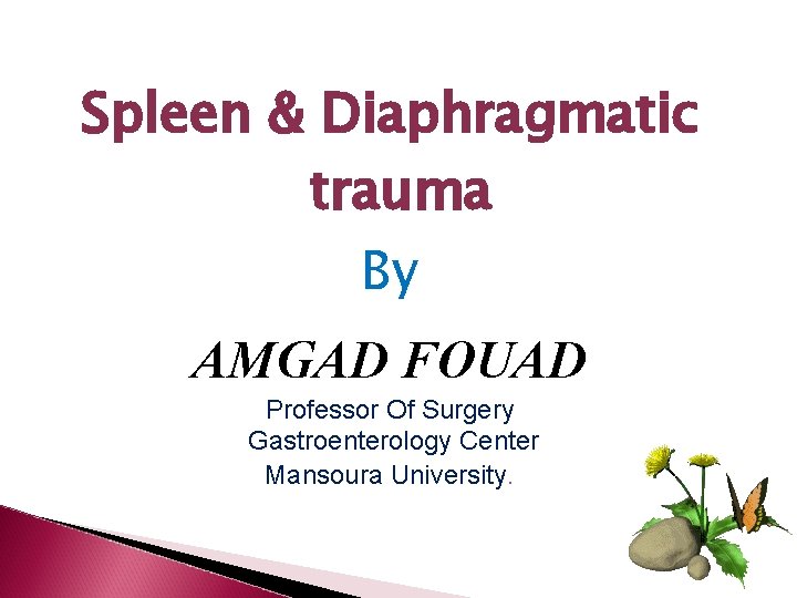 Spleen & Diaphragmatic trauma By AMGAD FOUAD Professor Of Surgery Gastroenterology Center Mansoura University.