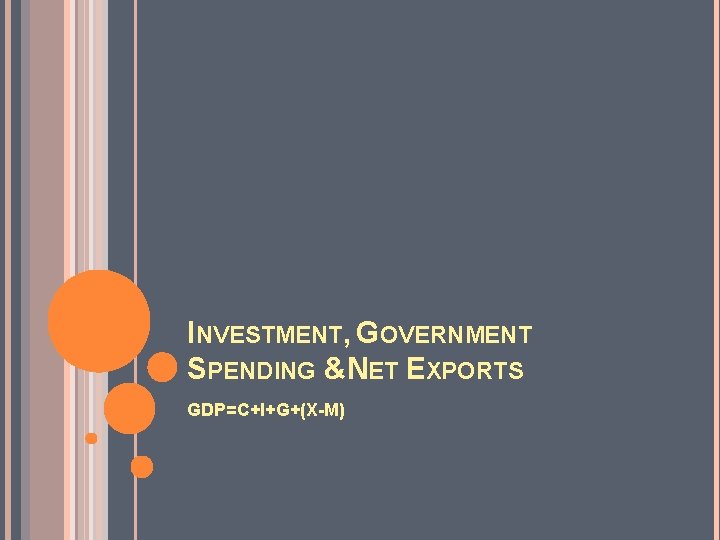 INVESTMENT, GOVERNMENT SPENDING &NET EXPORTS GDP=C+I+G+(X-M) 