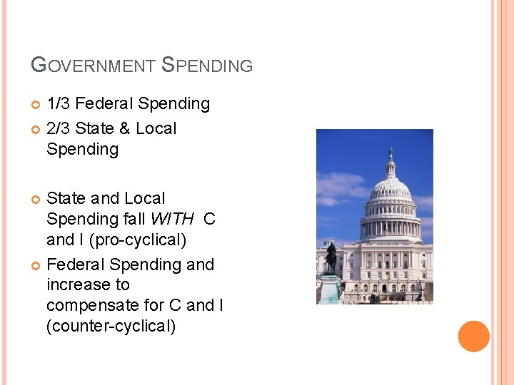 GOVERNMENT SPENDING 1/3 Federal Spending 2/3 State & Local Spending State and Local Spending