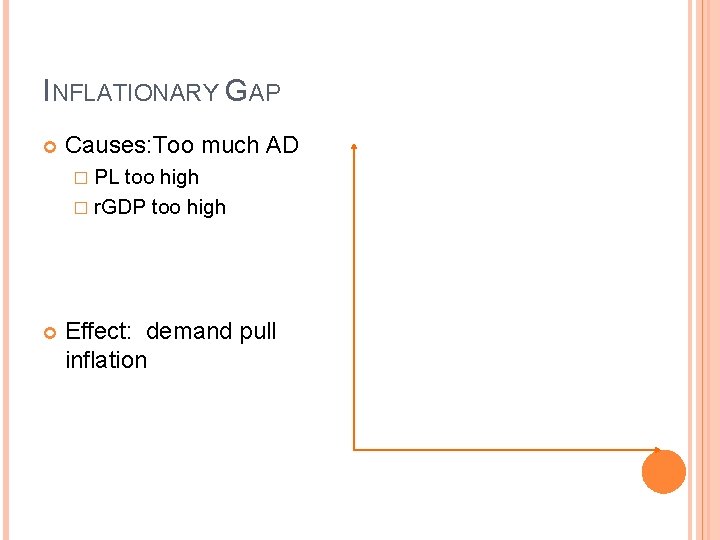 INFLATIONARY GAP Causes: Too much AD � PL too high � r. GDP too