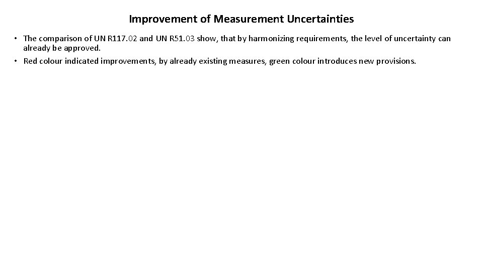Improvement of Measurement Uncertainties • The comparison of UN R 117. 02 and UN