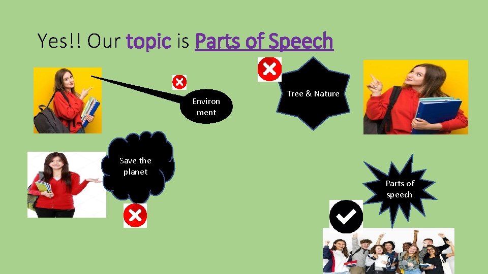 Yes!! Our topic is Parts of Speech Environ ment Tree & Nature Save the