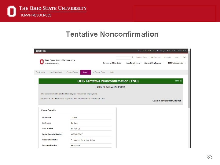 Tentative Nonconfirmation 83 