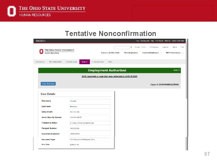 Tentative Nonconfirmation 87 