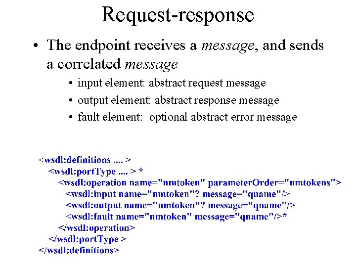 Request-response • The endpoint receives a message, and sends a correlated message • input