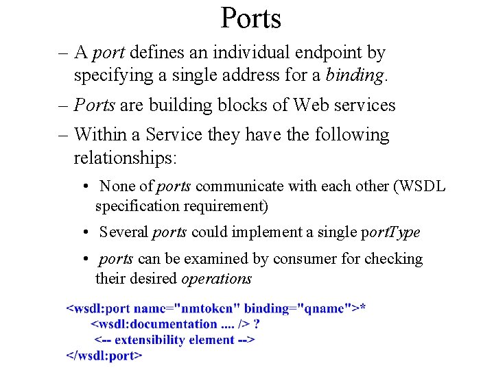 Ports – A port defines an individual endpoint by specifying a single address for
