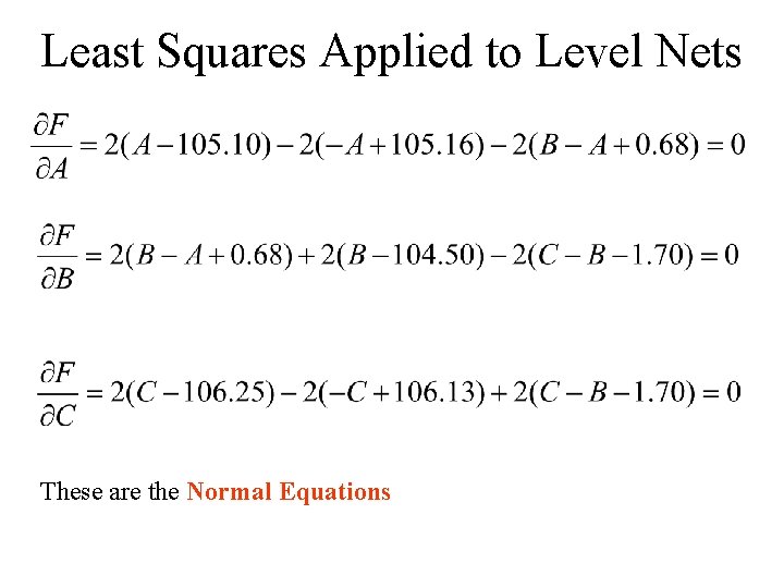 Least Squares Applied to Level Nets These are the Normal Equations 