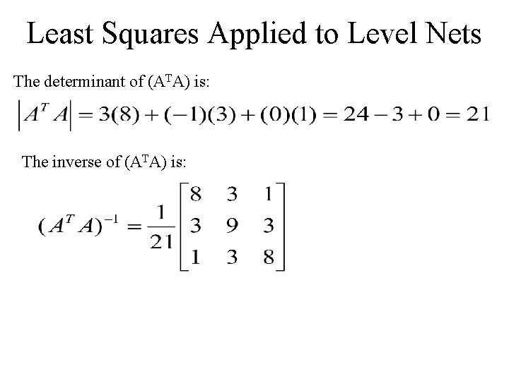 Least Squares Applied to Level Nets The determinant of (ATA) is: The inverse of