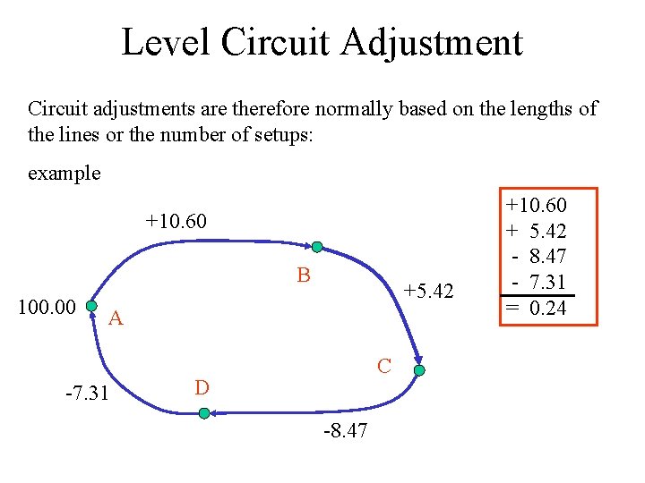Level Circuit Adjustment Circuit adjustments are therefore normally based on the lengths of the